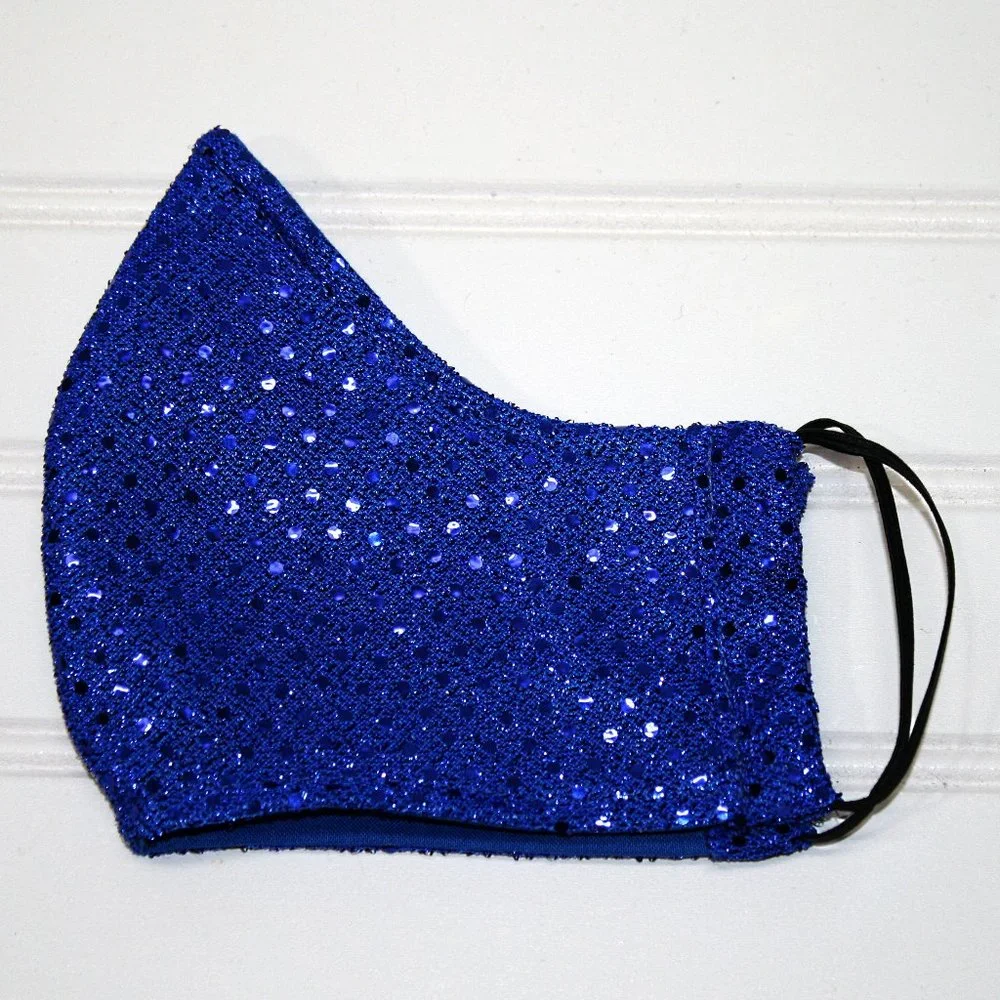 HAND CRAFTED Face Mask Royal Blue Confetti Dot Sequin - Adult - Shield Style